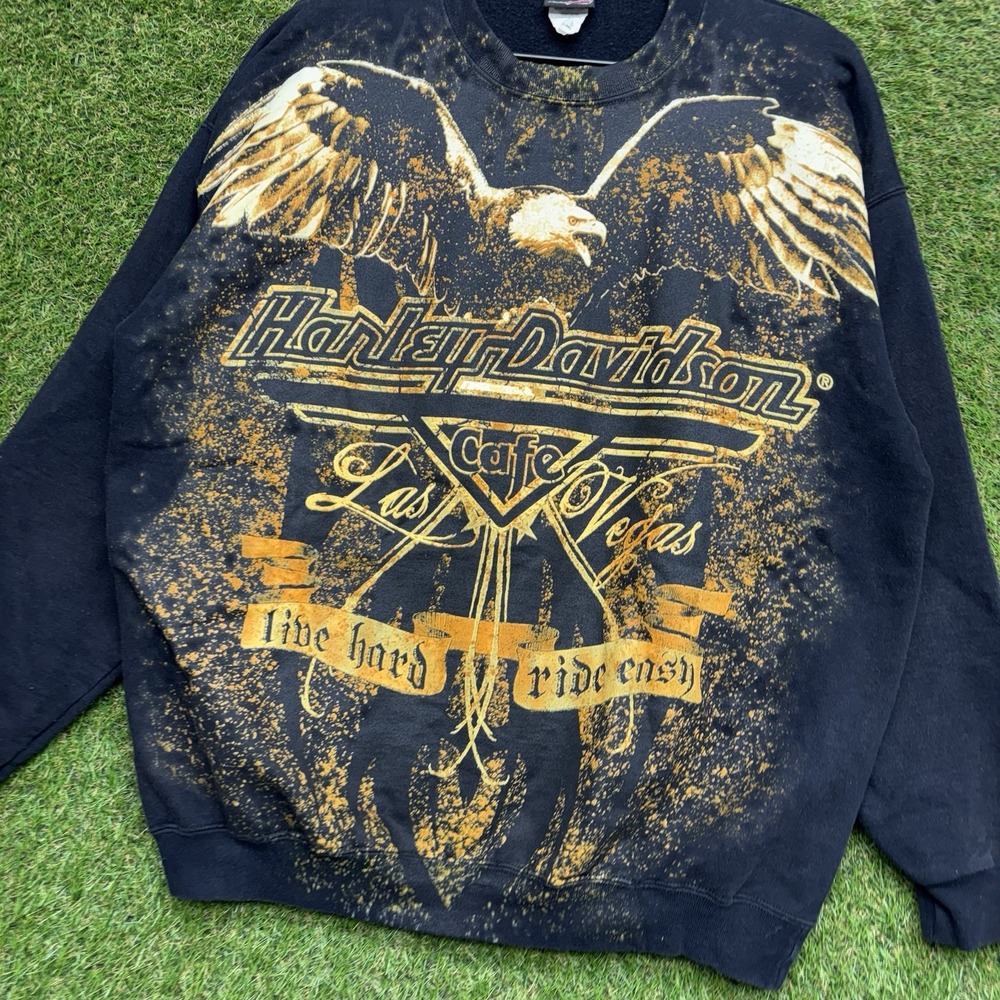 1990s Harley Davidson AOP Sweatshirt Mens Large Eagle Wings Las Vegas y2kk Cross - Picture 2 of 10